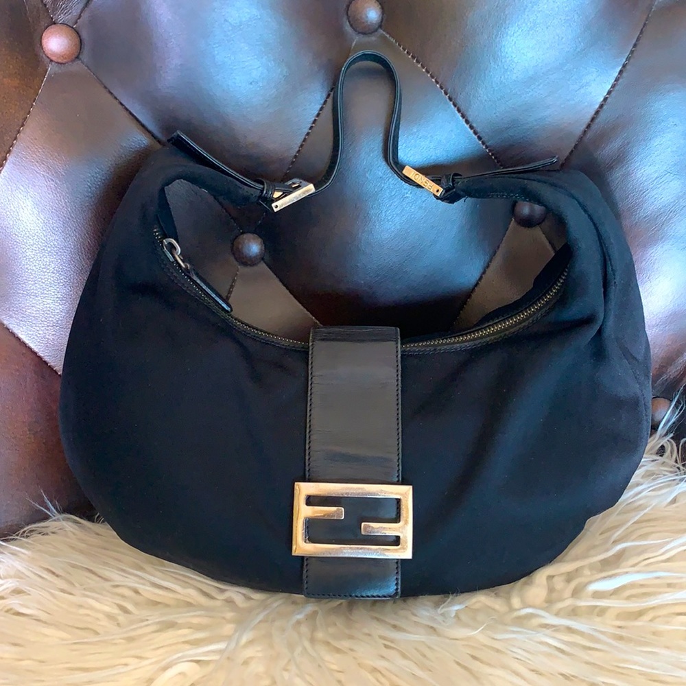 Authentic FENDI Mini Cookie Black Fabric Hobo Bag